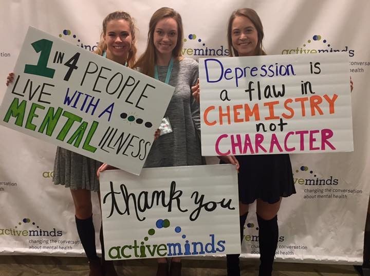 From left to right: Active Minds alumna Gracy Kubiki, 17, and current members Abby Mason, 19, and Maggie McCune, 18.