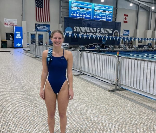 Caroline Knopke standing at the NCAA Swim and Dive Championships. Photo provided by Caroline Knopke.