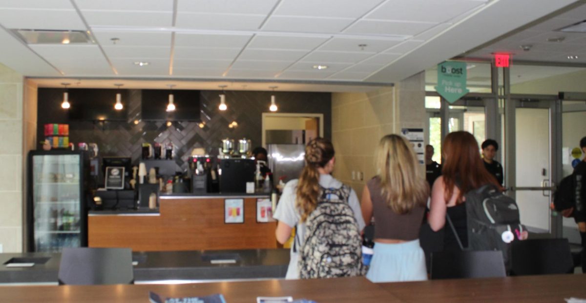 Rockhurst students wait in line for Starbucks in Arrupe Commons on September 18, 2024.