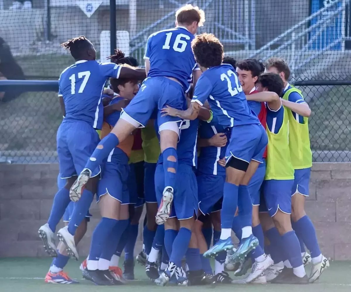 Rockhurst celebrates after a goal against William Jewell on October 20, 2024.